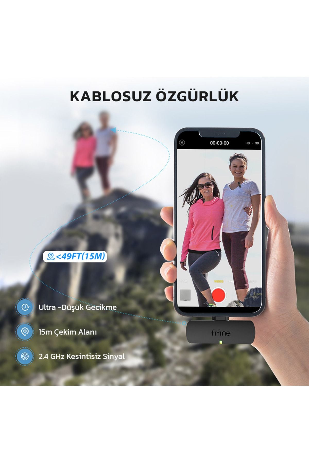 Fifine M8 Kablosuz Yaka Mikrofonu - 2 Kişilik Set