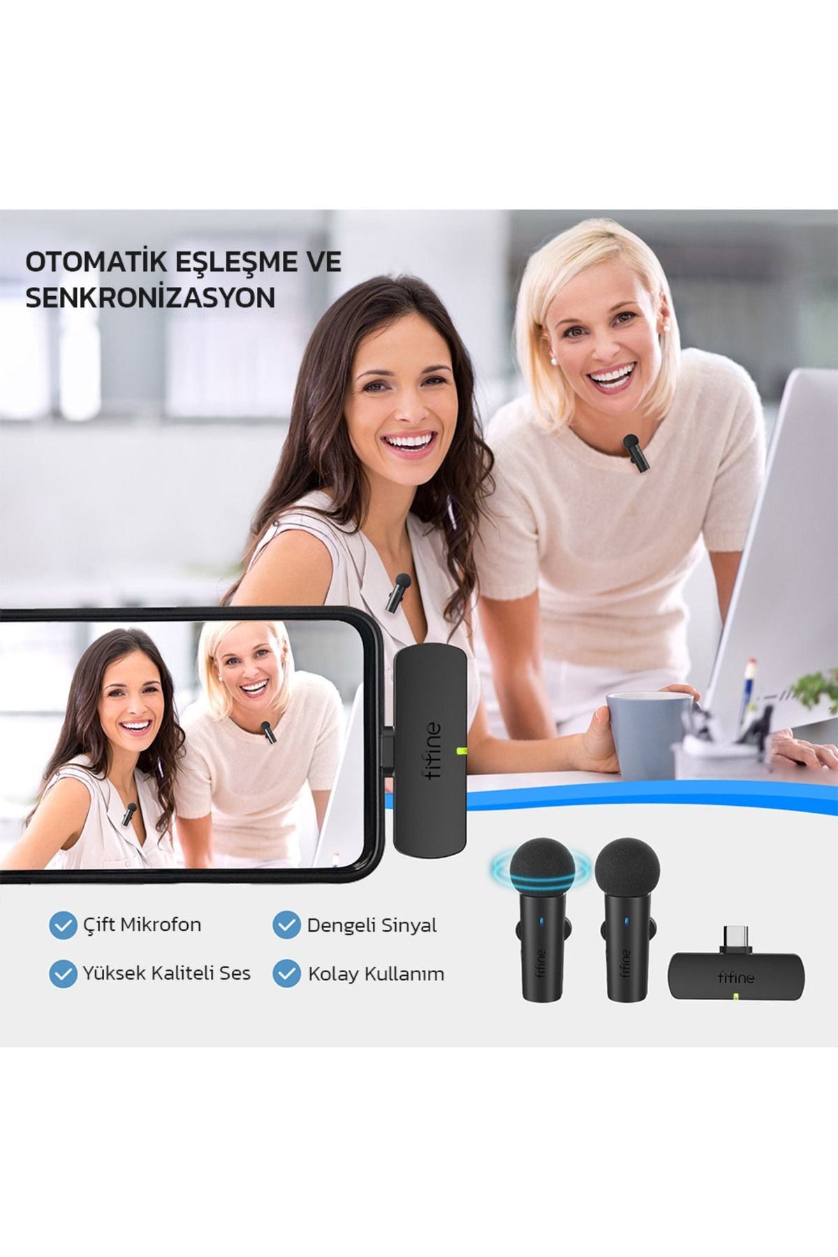 Fifine M8 Kablosuz Yaka Mikrofonu - 2 Kişilik Set