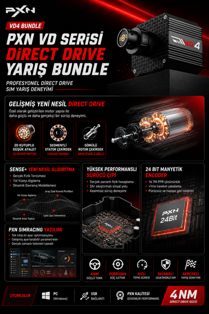 PXN VD4 Bundle – Direct Drive Sim Racing Direksiyon Seti